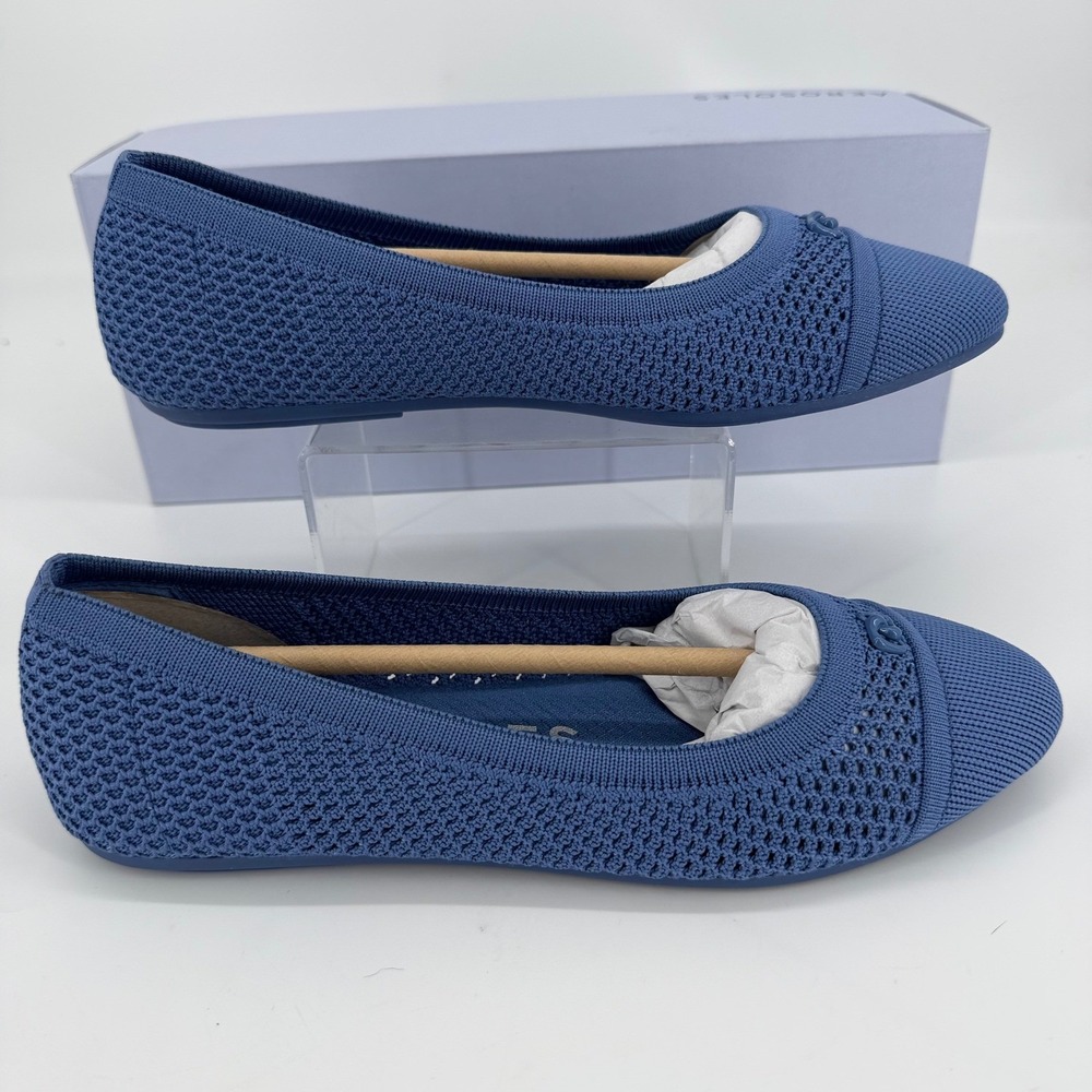 Aerosoles Annelie Blue Knit Pointed Toe Ballet Flats Womens 7.5 M 043-046-1224